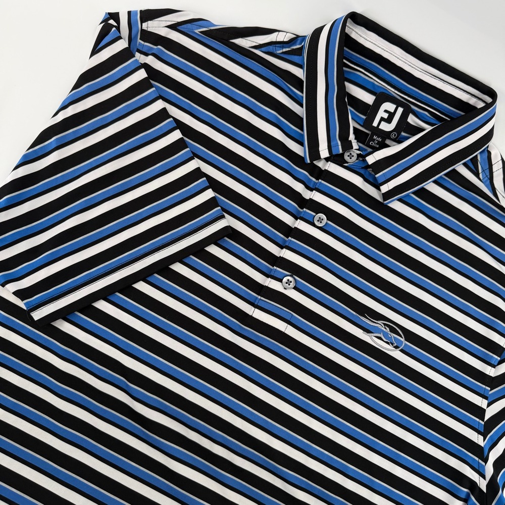 FootJoy‎ FJ Mens Golf Polo Shirt Blue Black White Stripe Short Sleeve Size L